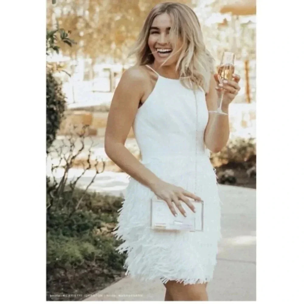 NWT Aidan Mattox Fringe Formal Mini Dress White 2 - Picture 4 of 12